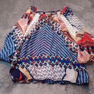 Fig Flower Anthropologie Top‎ Shirt Womens XL Colorful Tunic Floral Boho Sheer